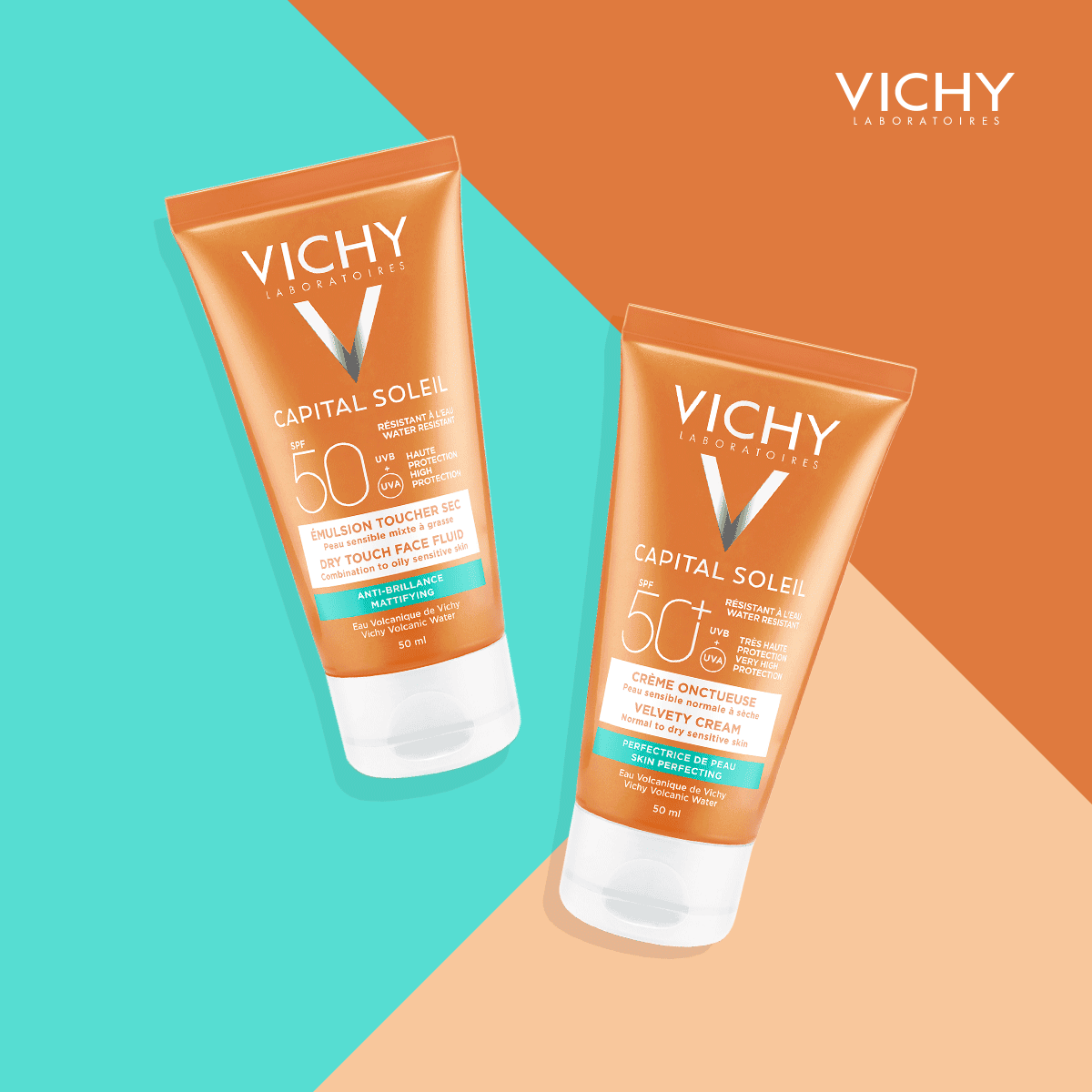 Vichy Capital Soleil Velvety Face Cream SPF50 كريم واقي الشمس كابيتال سولي فيلفيت كريم للوجه SPF50+ من فيشي - الصورة 1