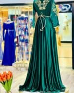 ⁦قفطان فخم بقماش الكاتفة مراية -لون الاخضر الملكي⁩ - الصورة ⁦3⁩